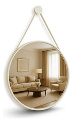 Espelho Redondo Adnet 40cm Com Alça Couro Decorativo Couse