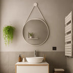Espelho Redondo Adnet 40cm Com Alça Couro Decorativo Couse