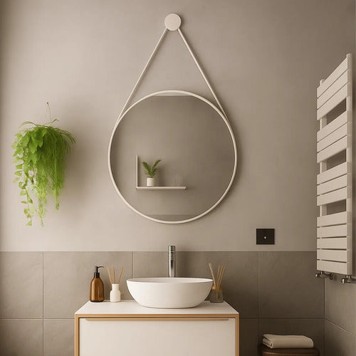 Espelho Redondo Adnet 40cm Com Alça Couro Decorativo Couse