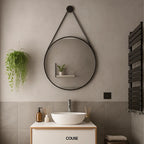 Espelho Redondo Adnet 40cm Com Alça Couro Decorativo Couse