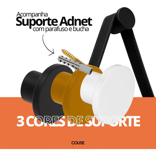 Espelho Redondo Adnet 40cm Com Alça Couro Decorativo Couse