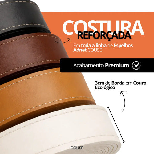 Espelho Redondo Adnet 40cm Com Alça Couro Decorativo Couse
