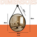Espelho Redondo Adnet 40cm Com Alça Couro Decorativo Couse