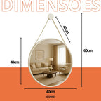 Espelho Redondo Adnet 40cm Com Alça Couro Decorativo Couse