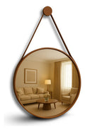 Espelho Redondo Adnet 40cm Com Alça Couro Decorativo Couse