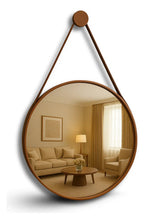 Espelho Redondo Adnet 40cm Com Alça Couro Decorativo Couse