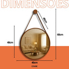 Espelho Redondo Adnet 40cm Com Alça Couro Decorativo Couse