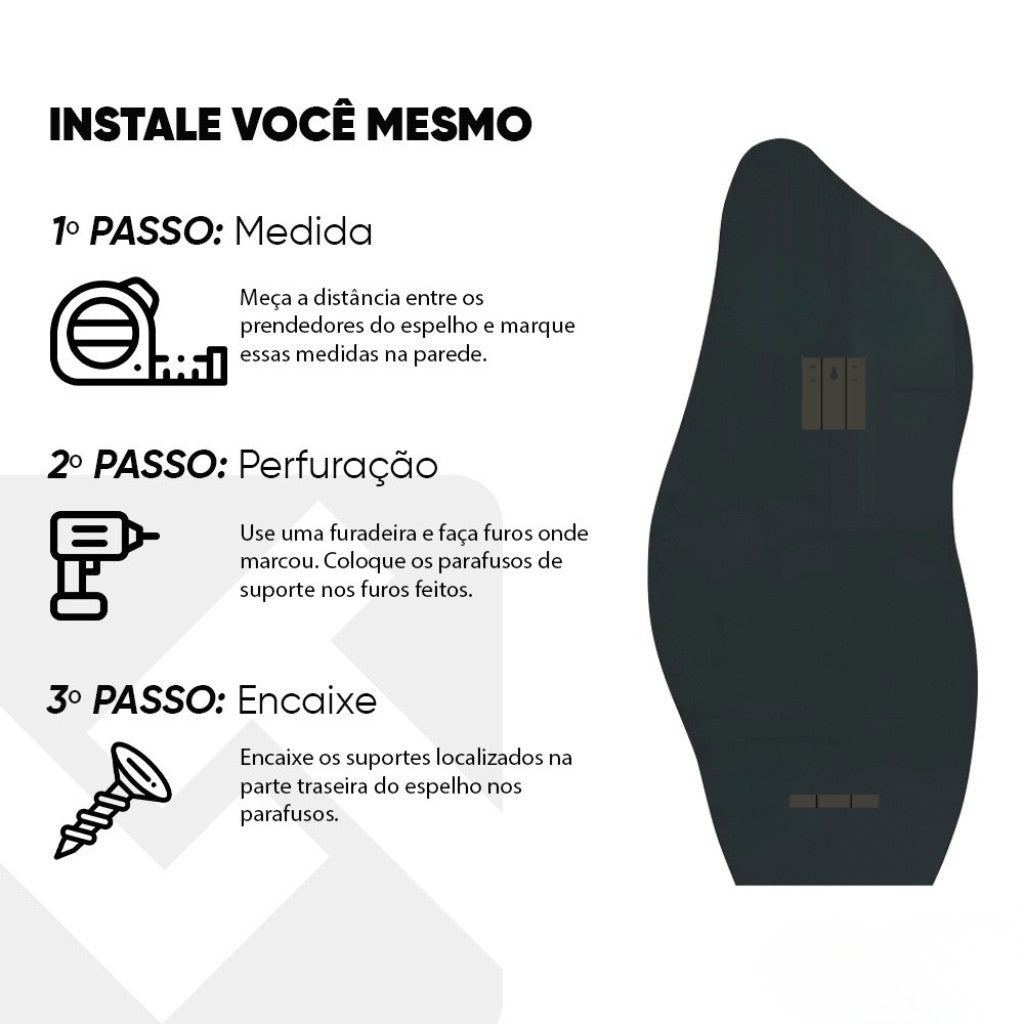 Espelho Orgânico Led 110cm 50cm Luz Branco e Luz Amarela Flame Premium Quarto Sala Salão Loja Instalação Fácil