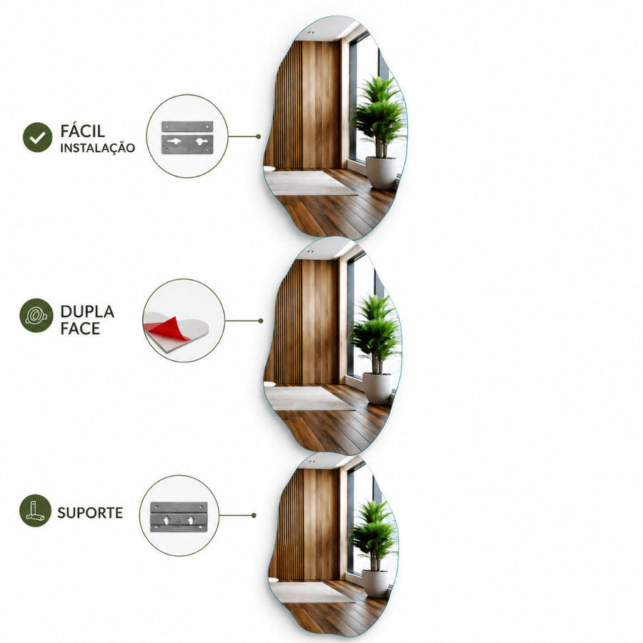 Espelho Decorativo Orgânico Com LED Ou Sem LED Vários Tamanhos