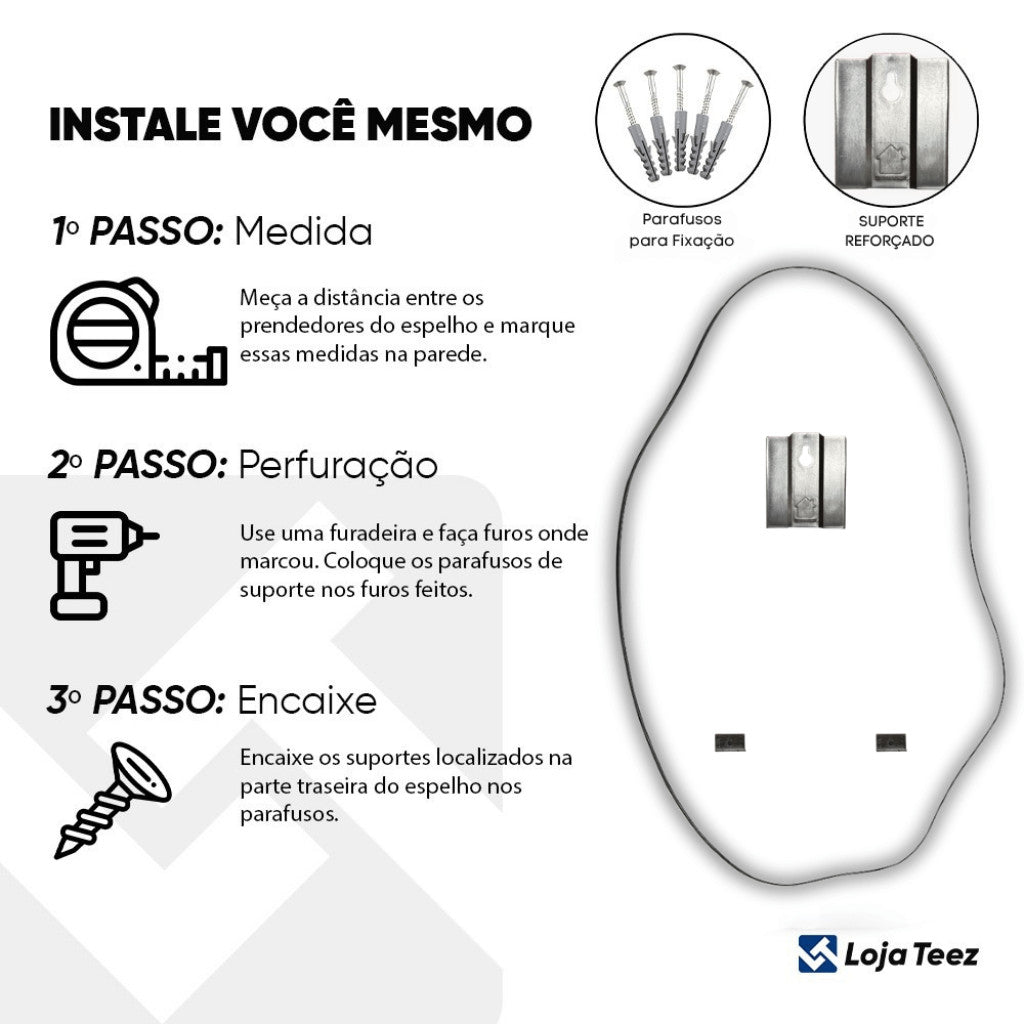 Espelho Orgânico LED 90X60 Lapidado Moderno Grande C/ SUPORTES MULTIDIRECIONAL Fácil de Instalar