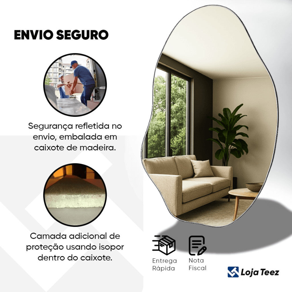 Espelho Orgânico LED 90X60 Lapidado Moderno Grande C/ SUPORTES MULTIDIRECIONAL Fácil de Instalar
