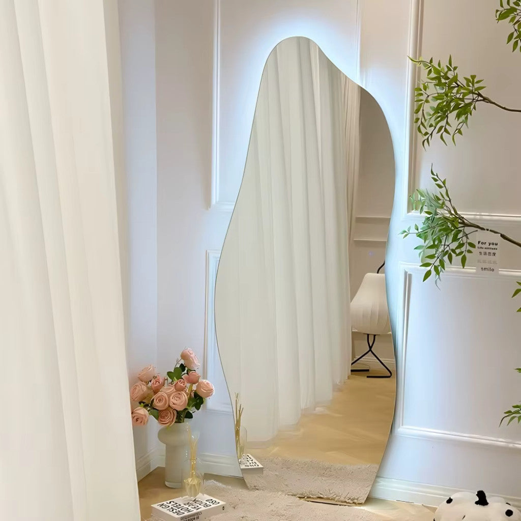 Espelho Orgânico Led 110cm 50cm Luz Branco e Luz Amarela Flame Premium Quarto Sala Salão Loja Instalação Fácil
