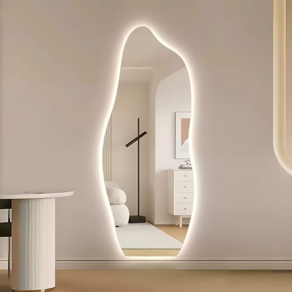 Espelho Orgânico Led 110cm 50cm Luz Branco e Luz Amarela Flame Premium Quarto Sala Salão Loja Instalação Fácil