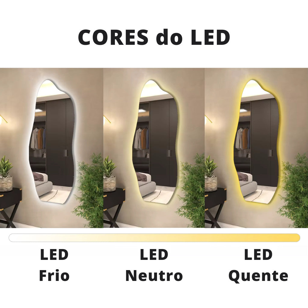 Espelho Orgânico 110X50cm de LED em Forma de Onda 3mm Lapidado de Corpo Inteiro Arte Moderna Sala de Estar/Quarto/Salão