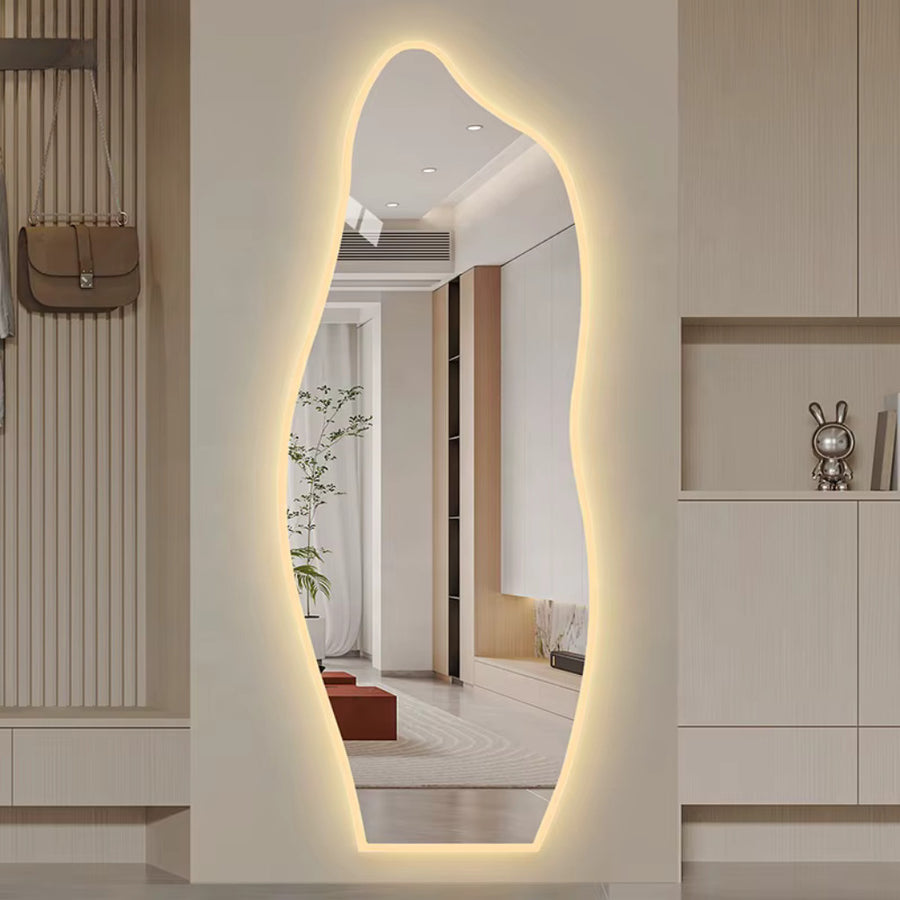 Espelho Orgânico 110X50cm de LED em Forma de Onda 3mm Lapidado de Corpo Inteiro Arte Moderna Sala de Estar/Quarto/Salão