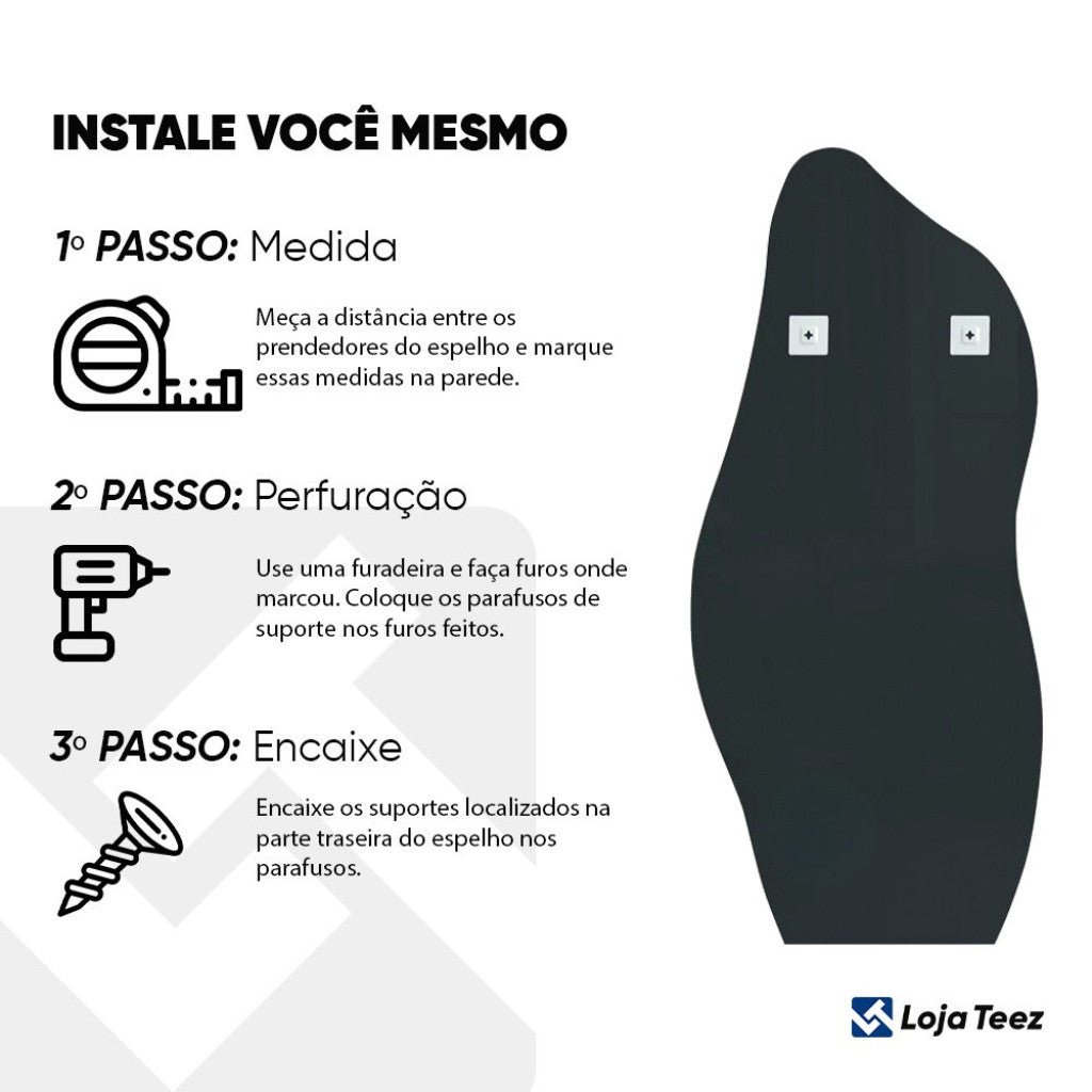 Espelho Orgânico 110X50cm de LED em Forma de Onda 3mm Lapidado de Corpo Inteiro Arte Moderna Sala de Estar/Quarto/Salão