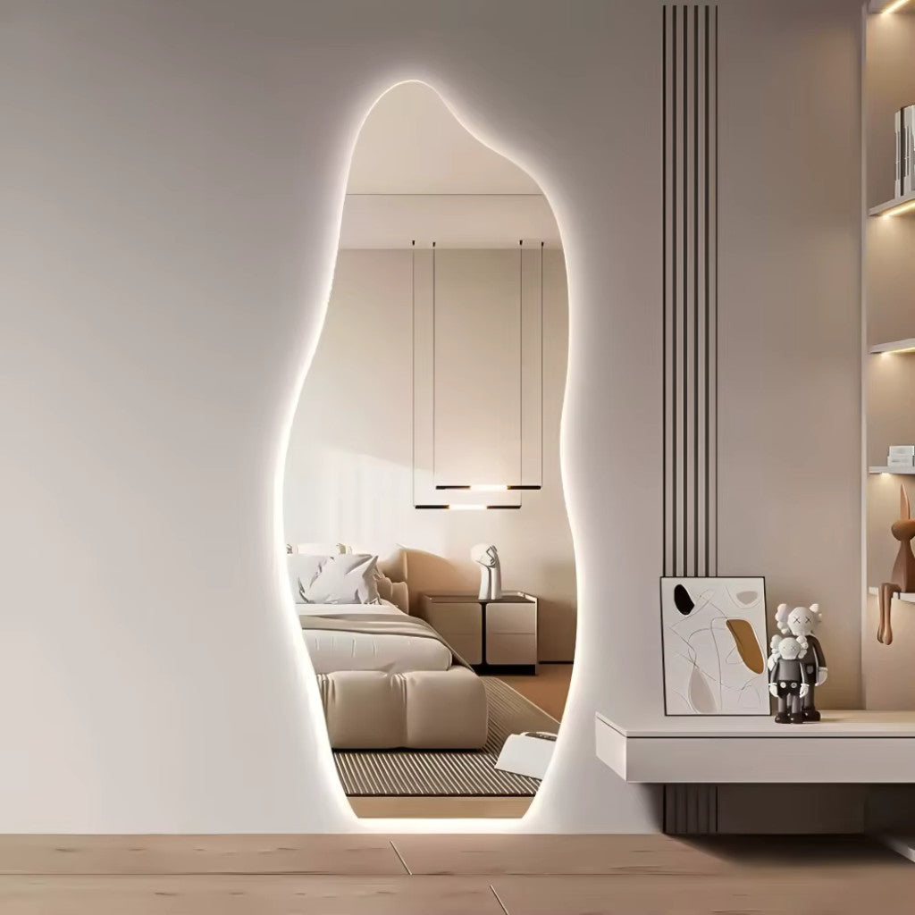 Espelho Orgânico Led 110cm 50cm Luz Branco e Luz Amarela Flame Premium Quarto Sala Salão Loja Instalação Fácil
