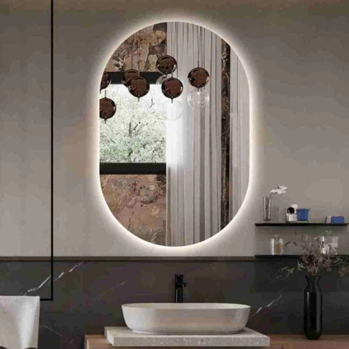 Espelho Grande Oval com Iluminação LED – Luz Quente/Fria Ideal para Banheiro e Sala