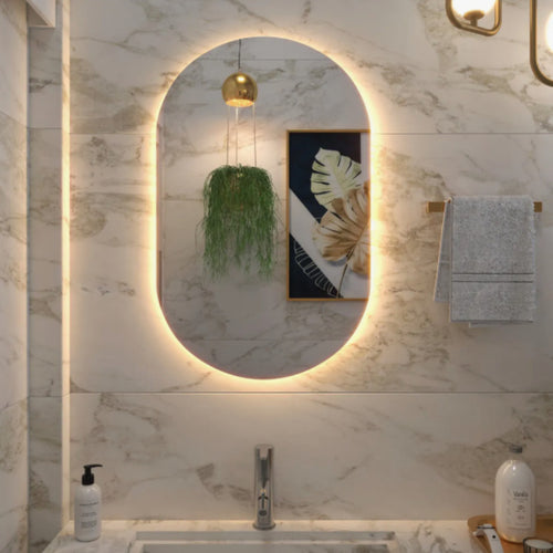 Espelho Oval com LED Bivolt – Moderno, Orgânico e Sofisticado para Banheiro e Quarto