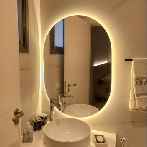 Espelho Grande Oval com Iluminação LED – Luz Quente/Fria Ideal para Banheiro e Sala