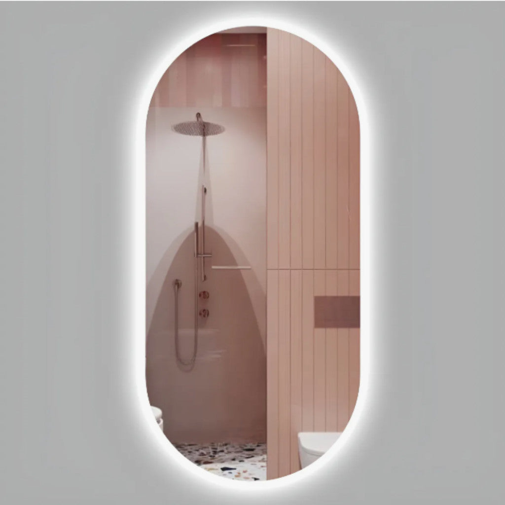 Espelho Grande Oval com Iluminação LED – Luz Quente/Fria Ideal para Banheiro e Sala