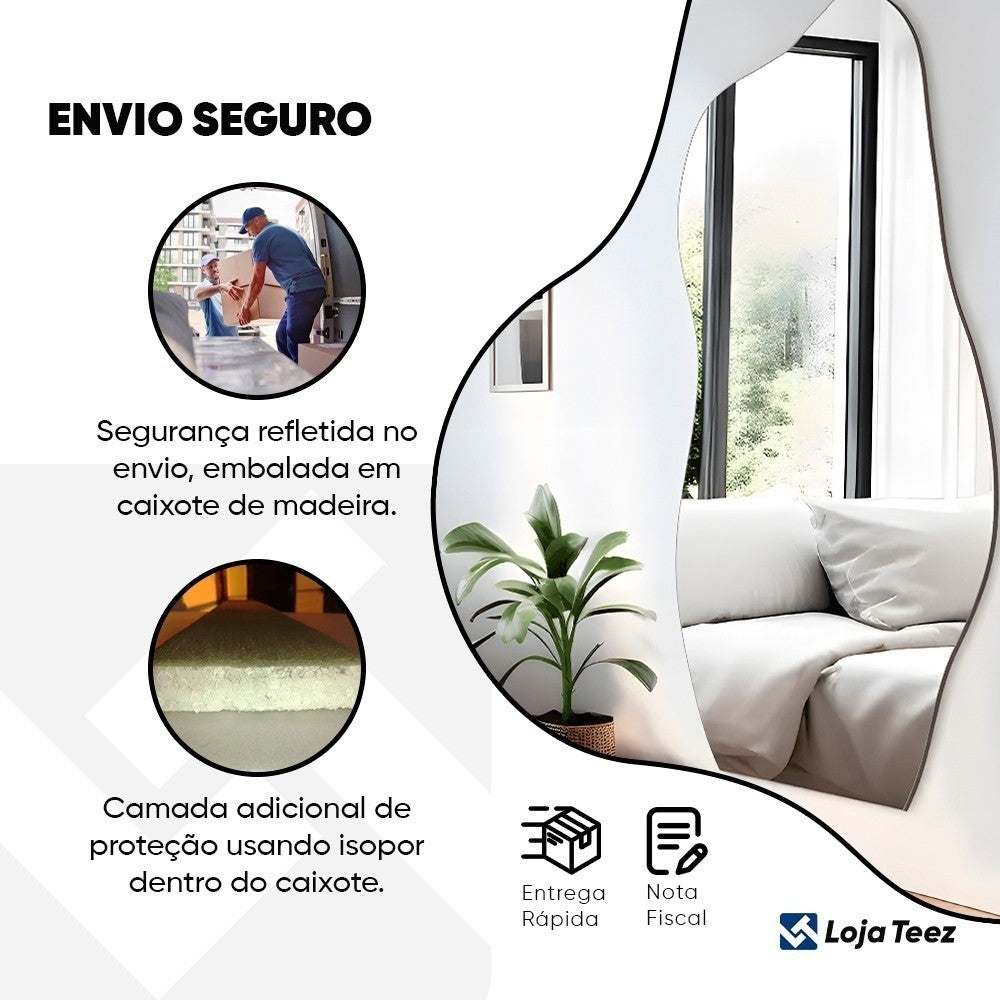 Espelho de corpo inteiro 1.10x50 em forma de nuvens irregulares orgânico para casa loja de roupas salão de beleza