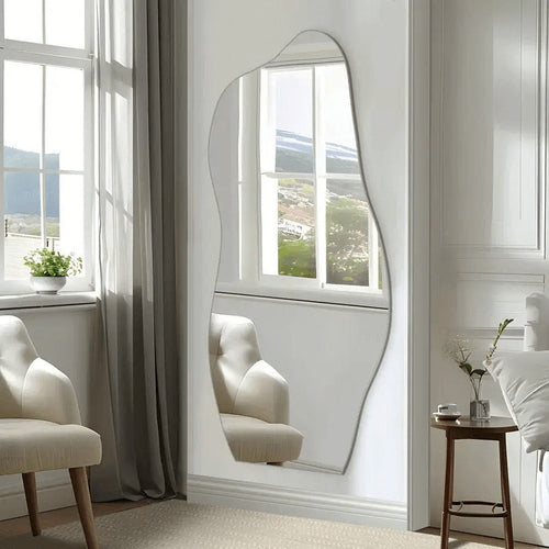 Espelho Orgânico 110x50 Grande Corpo Inteiro Moderno Lapidado Com Suporte