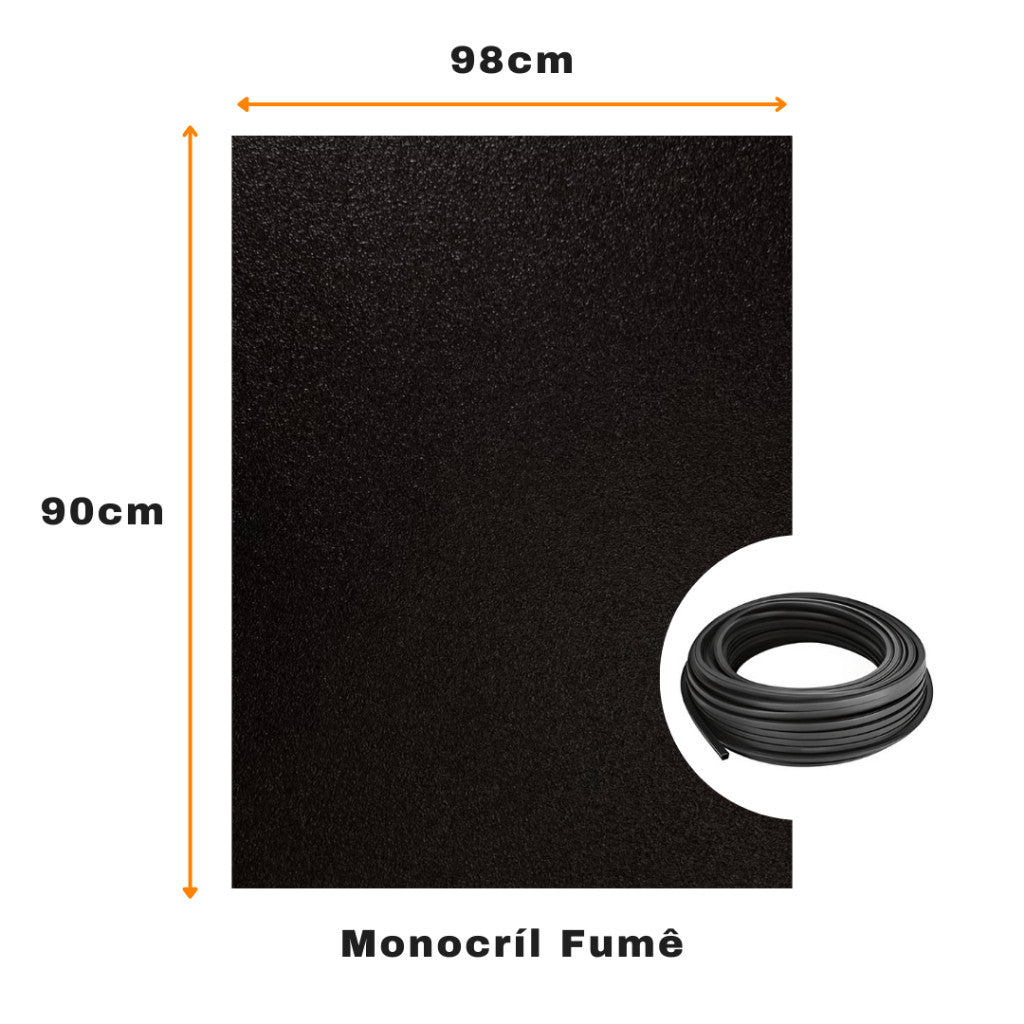Kit 2 Chapas de Acrílico 90x98cm + 8 Metros de Borracha para Gabinetes de Pia e Box Banheiro Fumê e Incolor