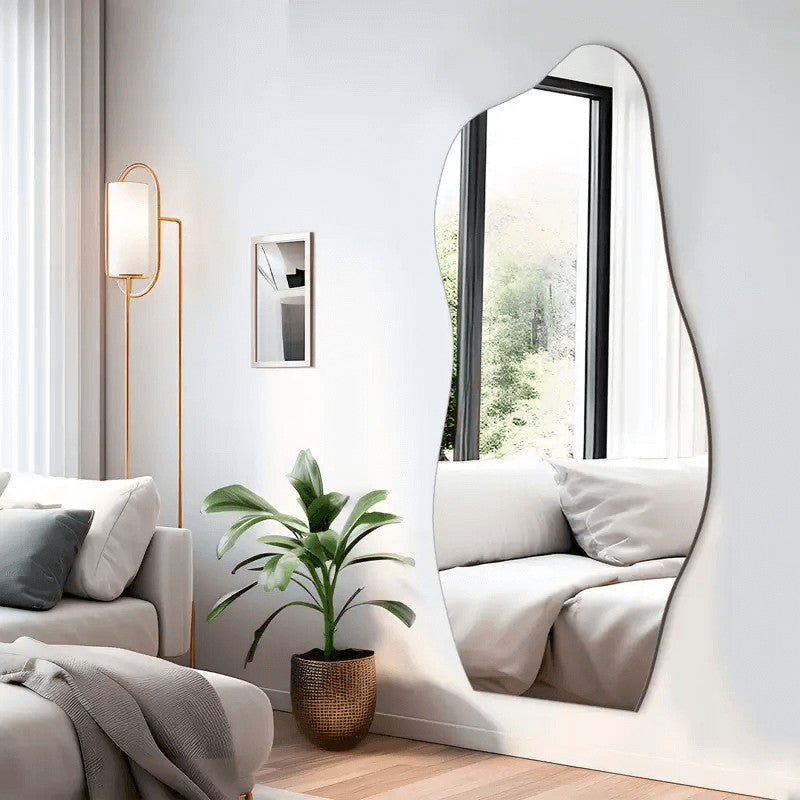 Espelho Orgânico 110cm 50cm LED Quente/Frio/S/LED Flame Premium Quarto Sala Salão Loja Instalação Fácil