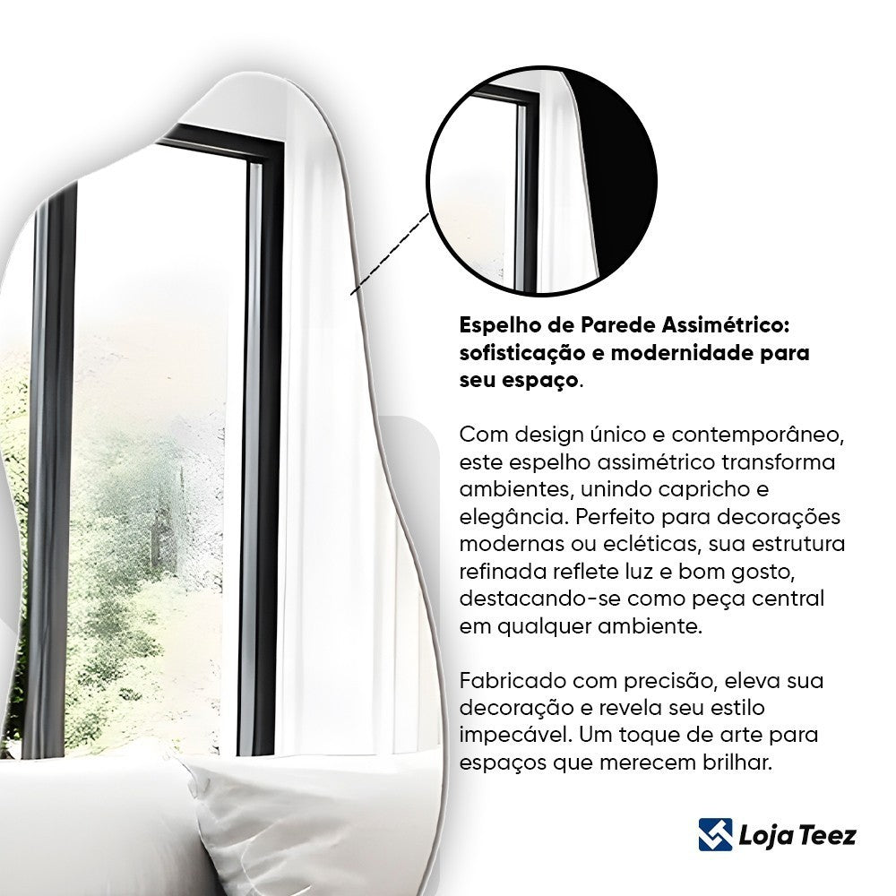 Espelho Lapidado 110x50 Orgânico Fácil Instalação Assimétrico Design Único e Acabamento Refinado